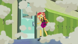 Size: 1920x1080 | Tagged: safe, screencap, sunset shimmer, trixie, equestria girls, equestria girls specials, g4, my little pony equestria girls: better together, my little pony equestria girls: forgotten friendship, animated, clothes, discovery family logo, female, no sound, skirt, smoke, webm