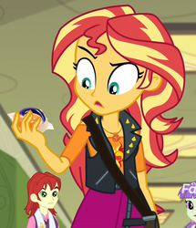 Size: 860x1000 | Tagged: safe, edit, edited screencap, screencap, nolan north, starlight, sunset shimmer, equestria girls, equestria girls series, forgotten friendship, g4, background human, clothes, cropped, discovery family logo, female, fiery shimmer, fire, jacket, meme, solo focus, sunset holding things, tide pods