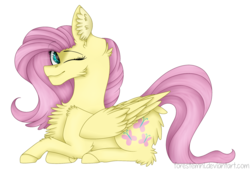 Size: 2197x1489 | Tagged: safe, artist:forestemni, fluttershy, pony, g4, chest fluff, female, one eye closed, simple background, solo, transparent background