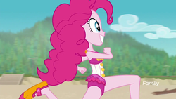 Size: 1920x1080 | Tagged: safe, screencap, pinkie pie, equestria girls, equestria girls series, forgotten friendship, g4, clothes, female, pinkie pie swimsuit, running, solo, swimsuit