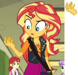 Size: 1041x1000 | Tagged: safe, edit, edited screencap, screencap, nolan north, starlight, sunset shimmer, equestria girls, equestria girls series, forgotten friendship, g4, background human, cropped, discovery family logo, hand, meme, solo focus, sunset holding things, template