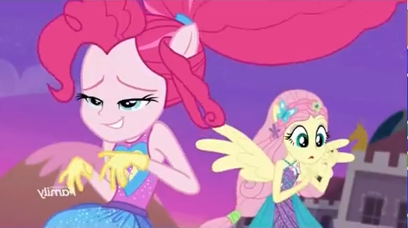 Safe Screencap Fluttershy Pinkie Pie Equestria Girls Equestria Girls Series Forgotten Friendship Duo Enjoying Female Jazz Hands Lip Bite Mirrored Ponied Up Pony Ears Wings Derpibooru