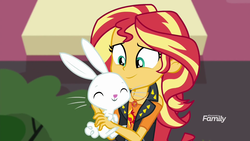 Size: 1920x1080 | Tagged: safe, screencap, angel bunny, sunset shimmer, equestria girls, equestria girls specials, g4, my little pony equestria girls: better together, my little pony equestria girls: forgotten friendship, angelbetes, cute, shimmerbetes