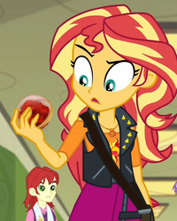 Size: 819x1024 | Tagged: safe, edit, edited screencap, screencap, nolan north, starlight, sunset shimmer, equestria girls, equestria girls specials, g4, my little pony equestria girls: better together, my little pony equestria girls: forgotten friendship, background human, confused, harry potter (series), meme, remembrall, sunset holding things