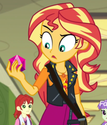 Size: 858x1000 | Tagged: safe, edit, edited screencap, screencap, nolan north, starlight, sunset shimmer, equestria girls, equestria girls specials, g4, my little pony equestria girls: better together, my little pony equestria girls: forgotten friendship, background human, cropped, crossover, discovery family logo, geode of empathy, phantom ruby, sonic forces, sonic the hedgehog, sonic the hedgehog (series), sunset holding things