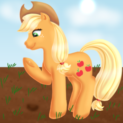 Size: 2448x2448 | Tagged: safe, artist:theponymasters, applejack, earth pony, pony, g4, female, high res, seed, solo, underhoof