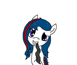 Size: 652x553 | Tagged: safe, artist:hadley, oc, oc only, oc:nasapone, earth pony, pony, blindfold, blushing, cute, earth pony oc, head tilt, implied anon, implied oc, looking at you, mouth hold, simple background, smiling, solo, white background
