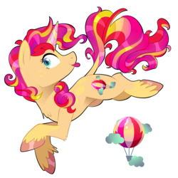 Size: 2000x2000 | Tagged: safe, artist:strangerdragos, pinkie pie, sunset shimmer, pony, unicorn, g4, colored horn, female, fusion, high res, horn, leonine tail, raspberry, simple background, smiling, solo, tongue out, transparent background, unshorn fetlocks