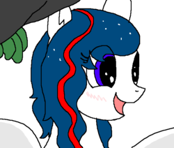 Size: 652x553 | Tagged: safe, oc, oc:anon, oc:nasapone, adorable face, blindfold, blushing, cute, ethereal mane, offscreen character, open mouth, pov, starry mane