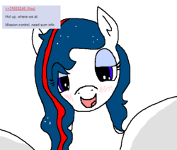 Size: 652x553 | Tagged: safe, oc, oc:nasapone, 4chan, 4chan screencap, blushing, ethereal mane, implied anon, lidded eyes, looking at you, offscreen character, open mouth, pov, simple background, starry mane, white background