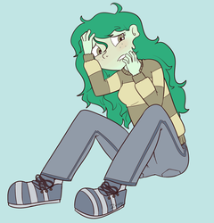 Size: 1281x1336 | Tagged: safe, artist:php93, wallflower blush, equestria girls, equestria girls series, forgotten friendship, g4, ass, butt, clothes, jeans, lip bite, nervous, pants, shoes, sweater