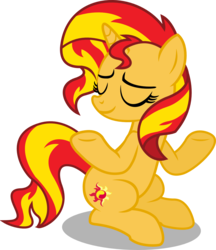 Size: 1384x1600 | Tagged: safe, artist:seahawk270, sunset shimmer, pony, unicorn, equestria girls, equestria girls specials, g4, my little pony equestria girls: better together, my little pony equestria girls: forgotten friendship, eyes closed, female, mare, shrug, shrugset shimmer, simple background, smiling, solo, transparent background, underhoof, vector