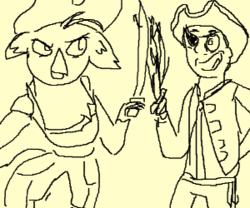 Size: 300x250 | Tagged: safe, artist:omentallic, captain celaeno, bird, human, parrot, anthro, g4, my little pony: the movie, captain feathersword, crossover, duo, duo male and female, female, human male, male, pirate, the wiggles