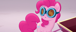 Size: 1920x804 | Tagged: source needed, safe, screencap, pinkie pie, earth pony, pony, g4, my little pony: the movie, cart, female, goggles, mare, solo, we got this together, welding goggles, welding mask