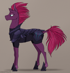 Size: 1000x1038 | Tagged: safe, artist:dementra369, tempest shadow, pony, unicorn, g4, my little pony: the movie, armor, broken horn, female, horn, mare, side view, simple background, solo