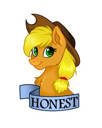 Size: 1419x1777 | Tagged: safe, artist:das_leben, applejack, earth pony, pony, g4, bust, chest fluff, cowboy hat, female, hat, looking at you, mare, old banner, portrait, simple background, smiling, solo, white background