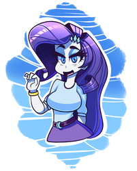 Size: 1917x2381 | Tagged: safe, artist:sourspot, rarity, human, equestria girls, g4, beautiful, belt, bracelet, breasts, busty rarity, clothes, eyeshadow, female, humanized, jewelry, looking at you, makeup, open mouth, shirt, solo