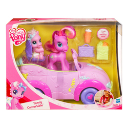 Size: 400x400 | Tagged: safe, mom pie, pinkie pie (g3), human, pony, g3, g3.5, newborn cuties, official, baby, baby pony, box, car, convertible, family convertible, irl, irl human, newborn pinkie pie, photo, stock image, toy, younger