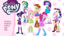 Size: 800x449 | Tagged: safe, applejack, fluttershy, pinkie pie, rainbow dash, rarity, sci-twi, twilight sparkle, equestria girls, equestria girls specials, g4, my little pony equestria girls: better together, my little pony equestria girls: forgotten friendship, doki doki literature club!, error, fall formal outfits, glitch, humane five, humane six, parody, polka dot background, spoilers for another series