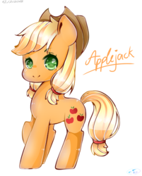 Size: 820x1022 | Tagged: safe, artist:magicalofbookstar, artist:pink-candyoo, applejack, earth pony, pony, g4, collaboration, cowboy hat, female, hat, mare, simple background, solo, transparent background