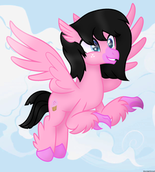 Size: 1558x1728 | Tagged: safe, artist:thatonefluffs, oc, oc only, oc:moonlight, classical hippogriff, hippogriff, female, flying, hippogriffied, solo