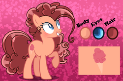 Size: 3004x1976 | Tagged: safe, artist:sleppchocolatemlp, oc, oc only, oc:cheese comm, earth pony, pony, female, mare, not pinkie pie, offspring, parent:cheese sandwich, parent:pinkie pie, parents:cheesepie, reference sheet, solo