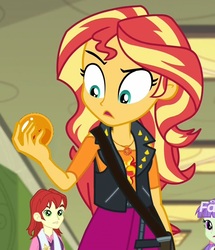 Size: 859x1000 | Tagged: safe, edit, edited screencap, screencap, nolan north, starlight, sunset shimmer, equestria girls, equestria girls series, forgotten friendship, g4, background human, discovery family logo, dragon ball, dragon ball z, geode of empathy, meme, sunset holding things