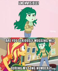 Size: 633x768 | Tagged: safe, sunset shimmer, wallflower blush, equestria girls, equestria girls series, forgotten friendship, g4, freckles, image macro, invisible (song), meme
