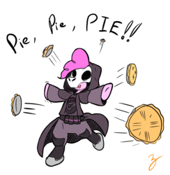 Size: 2015x2066 | Tagged: safe, artist:zutcha, pinkie pie, earth pony, pony, g4, crossover, death blossom, die die die, female, food, high res, overwatch, pie, pun, reaper (overwatch), simple background, solo, transparent background