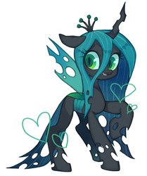 Size: 1499x1790 | Tagged: safe, artist:ikirunosindo, queen chrysalis, changeling, changeling queen, g4, crown, cute, cutealis, female, heart, horn, jewelry, looking at you, regalia, simple background, slit pupils, solo, white background, wings
