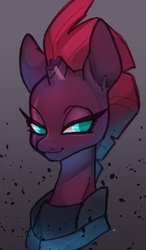 Size: 999x1707 | Tagged: safe, artist:ikirunosindo, tempest shadow, pony, unicorn, g4, my little pony: the movie, armor, broken horn, bust, colored pupils, eye scar, female, horn, looking at you, mare, scar, solo
