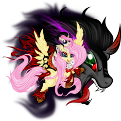 Size: 1252x1255 | Tagged: dead source, safe, artist:dimidiummorsumbra, fluttershy, king sombra, oc, oc:phantombutterfly, pony, g4, baby, clothes, corrupted, download at source, female, male, offspring, parent:fluttershy, parent:king sombra, parents:sombrashy, ship:sombrashy, shipping, simple background, sombra eyes, straight, transparent background