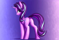 Size: 2953x2001 | Tagged: safe, alternate version, artist:setharu, starlight glimmer, pony, unicorn, g4, bedroom eyes, butt, cutie mark, dock, featureless crotch, female, glimmer glutes, high res, horn, looking at you, mare, open mouth, plot, sexy, solo, stupid sexy starlight glimmer