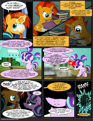 Size: 1275x1650 | Tagged: safe, artist:dsana, starlight glimmer, sunburst, pony, unicorn, comic:the shadow shard, g4, anger magic, angry, book, colt, colt sunburst, comic, crying, dialogue, female, filly, filly starlight glimmer, floppy ears, glowing horn, horn, magic, magic aura, mailbox, male, ship:starburst, shipping, speech bubble, straight, teleportation, younger