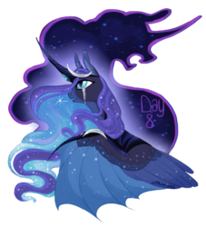 Size: 500x550 | Tagged: safe, artist:creeate97, princess luna, tantabus, alicorn, pony, do princesses dream of magic sheep, g4, bat wings, bust, crying, curved horn, duo, ethereal mane, female, horn, hybrid wings, mare, redesign, simple background, starry mane, starry wings, teary eyes, transparent background