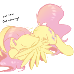 Size: 1000x1000 | Tagged: safe, artist:heddopen, fluttershy, pegasus, pony, g4, adorable distress, covering, covering face, cute, dialogue, female, floppy ears, mare, prone, shaking, shy, shyabetes, simple background, solo, spread wings, stray strand, wings