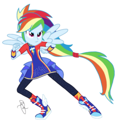 Size: 1974x2048 | Tagged: safe, artist:ilaria122, rainbow dash, equestria girls, equestria girls series, forgotten friendship, g4, alternate hairstyle, clothes, dress, female, leggings, ponied up, shoes, simple background, sneakers, solo, transparent background