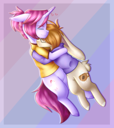 Size: 1605x1800 | Tagged: safe, artist:despotshy, oc, oc only, oc:kissel, oc:vadim, pony, rabbit pony, unicorn, clothes, hug, male, shirt, stallion, sweater