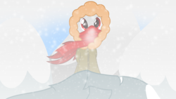 Size: 7680x4320 | Tagged: safe, artist:waveywaves, oc, oc only, oc:waves, pony, absurd resolution, bundled up for winter, cliff, clothes, mountain, scarf, snow, solo, vector, wind, winter, winter outfit, your character here