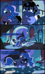 Size: 5598x9196 | Tagged: safe, artist:evilfrenzy, princess luna, oc, oc:frenzy, alicorn, pony, g4, absurd resolution, age regression, baby, baby pony, colt, comforting, conic:night terror, crib, crying, diaper, female, foal, fruna, male, maternaluna, motherly, pacifier