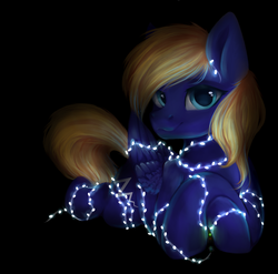 Size: 864x853 | Tagged: safe, artist:alphadesu, oc, oc only, oc:cloud quake, pony, dark background, fairy lights, solo, ych result