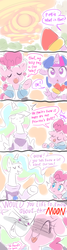 Size: 1600x6000 | Tagged: safe, artist:thegreatrouge, pinkie pie, princess celestia, twilight sparkle, alicorn, earth pony, pony, g4, comic, dialogue, papyrus (undertale), sans (undertale), sans pie, sun, sunbutt, toriel, torielestia, twilight sparkle (alicorn), undertale