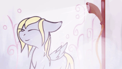 Size: 600x338 | Tagged: safe, artist:opticspectrum, derpy hooves, pegasus, pony, g4, animated, cute, derpabetes, eyes closed, female, floppy ears, mare, shower, smiling, solo, wet mane