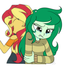 Size: 800x900 | Tagged: safe, artist:emositecc, sunset shimmer, wallflower blush, equestria girls, equestria girls specials, g4, my little pony equestria girls: better together, my little pony equestria girls: forgotten friendship, crying, duo, gritted teeth, sad, simple background, teeth, this will end in tears, transparent background