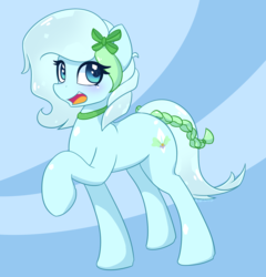 Size: 1833x1912 | Tagged: safe, artist:bumpywish, oc, oc only, oc:azur lachrimae, crystal pony, earth pony, pony, bow, choker, cute, female, hair bow, looking at you, mare, open mouth, raised hoof, solo