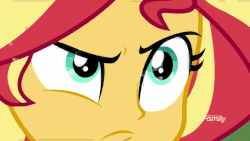 Size: 640x360 | Tagged: safe, screencap, sunset shimmer, trixie, equestria girls, equestria girls series, forgotten friendship, g4, angry, angry eyes, angry face, animated, close-up, discovery family logo, duo, female