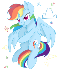 Size: 1051x1244 | Tagged: safe, artist:chautung, rainbow dash, pegasus, pony, g4, cloud, female, happy birthday mlp:fim, mlp fim's seventh anniversary, simple background, solo, white background