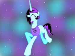 Size: 2732x2048 | Tagged: safe, artist:peppermint-frost, oc, oc only, oc:peppermint frost, pony, unicorn, clothes, dreamscape, eyes closed, haters gonna hate, high res, meme, open mouth, shirt, solo, t-shirt