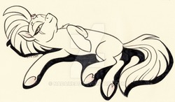 Size: 800x467 | Tagged: dead source, safe, artist:nadairead, tempest shadow, pony, g4, my little pony: the movie, female, lying down, mare, sketch, smiling, solo, underhoof, watermark