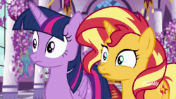 Size: 540x304 | Tagged: safe, screencap, sunset shimmer, twilight sparkle, alicorn, pony, equestria girls, equestria girls series, forgotten friendship, g4, animated, cute, female, giggling, laughing, laughingmares.jpg, shimmerbetes, twilight sparkle (alicorn)